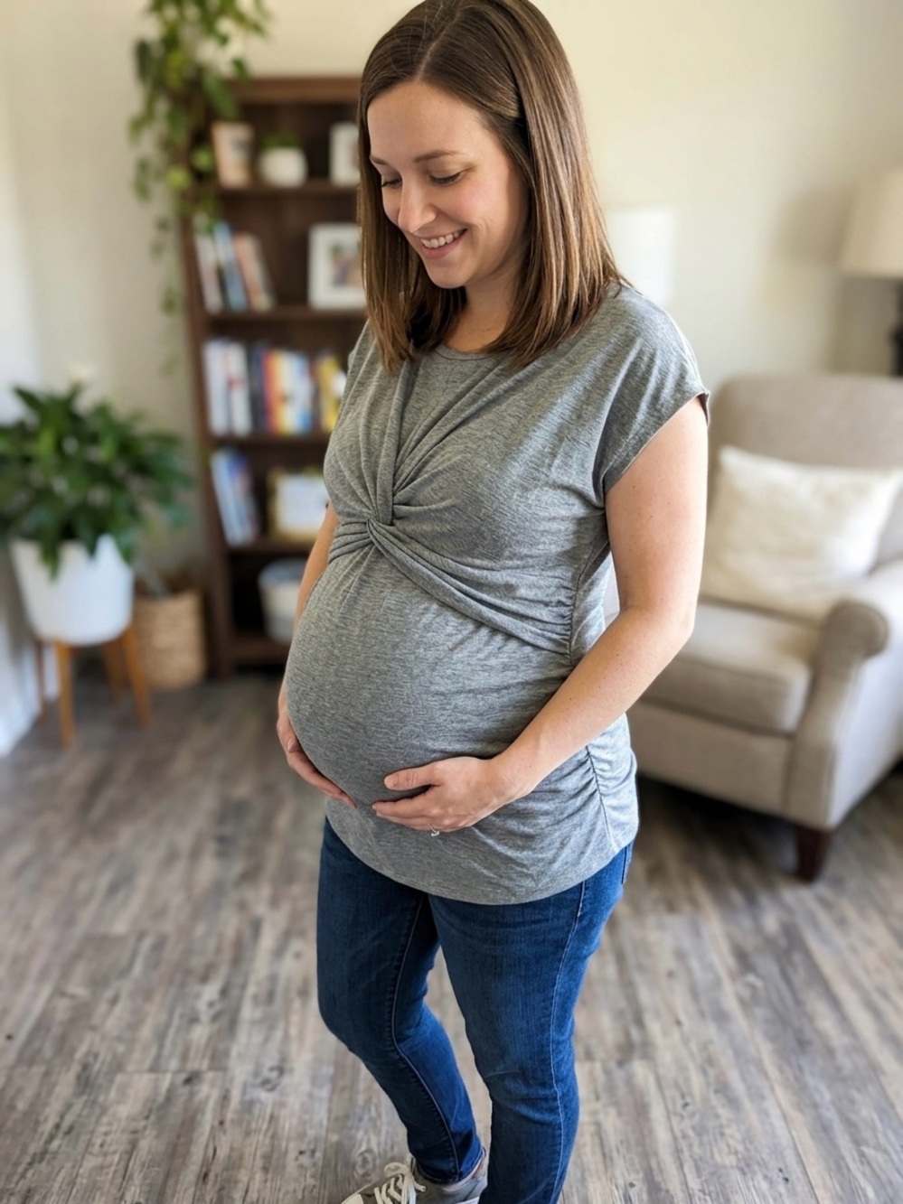 Isabel Maternity by Ingrid & Isabel Heather Gray Scoop Neck Top